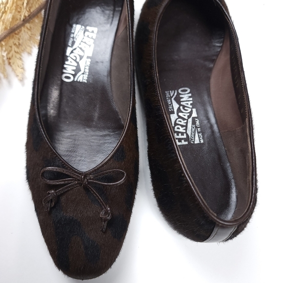 Salvatore Ferragamo Brown Black Leopard Fur Loafer Flats Sz 8½B - Picture 6 of 16